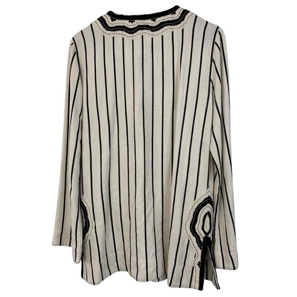 Tory Burch Filipa Slub Stripe Embroider Tunic Top white & Black Size 4 - Picture 5 of 8